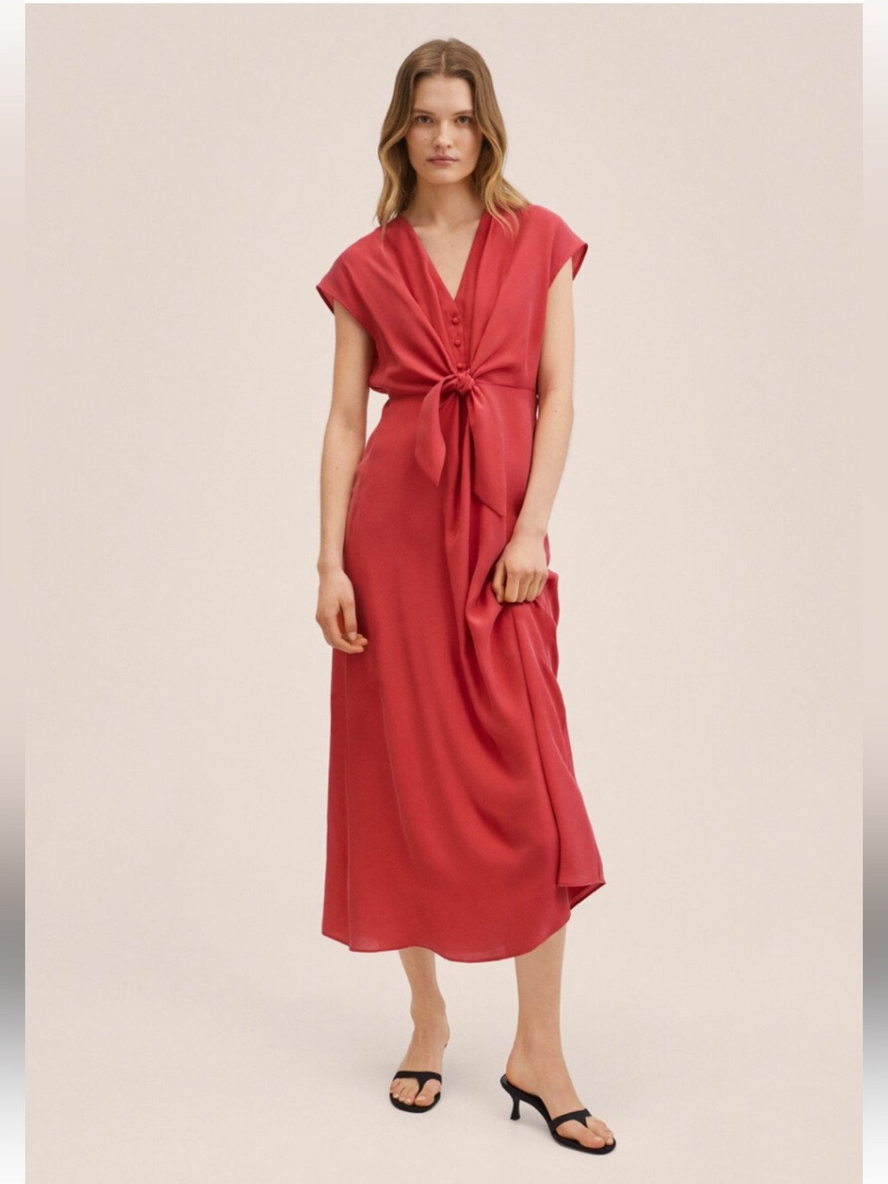 MANGO Berry Pink Midi Dress Modal Sz 4l Modal Chic Summerโ Minimal Feminine
